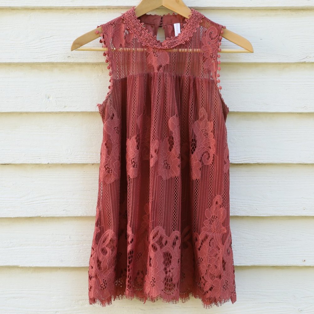 Rose lacy overlay tunic top